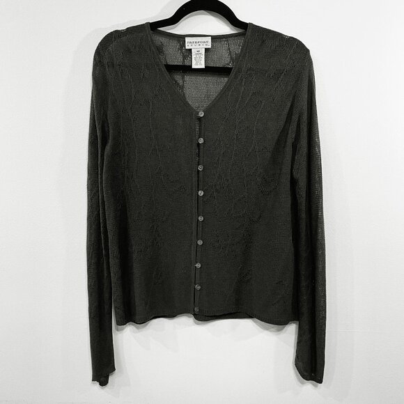 EUC Vintage Leaf Design Cardigan Dark Olive Freeport Studio MP - Picture 1 of 5
